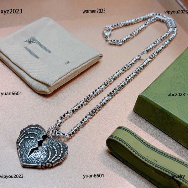 

designer women necklace silvery jewelry fashion skeleton hand embossed heart shaped pendant necklaces #including box, Silver
