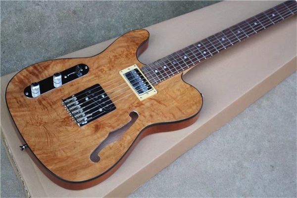 

left handed custom shop telecater brown jazz electric guitar semi hollow mahogany body rosewood fingerboard f hole