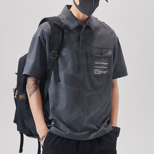 

men's polos 2023 short sleeve clothing fashion casual summer thin ice shreds lapel spliced pocket printed loose trend tshirt 230703, White;black