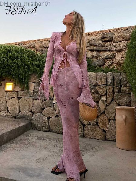 

two piece dress two piece dress fsda print y2k mesh long sleeve shirts green and maxi skirt bodycon sets beach outfit club 221231 z230703, White