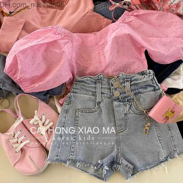 

clothing sets clothing sets summer little girls children two 2 piece pink shorts denim baby clothes kids birthday outfits for women z230703, White