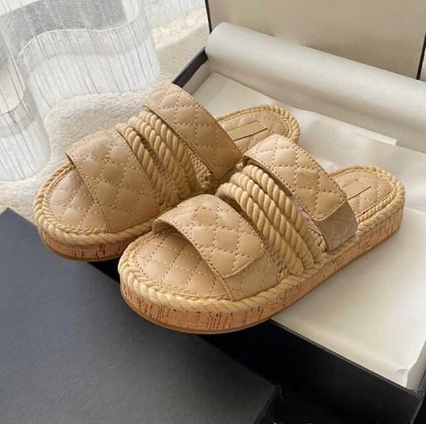 

blade women's hemp rope woven metal chain sandal slipper designer fashion luxury elegant simple material flat shoes comfortable design, Black