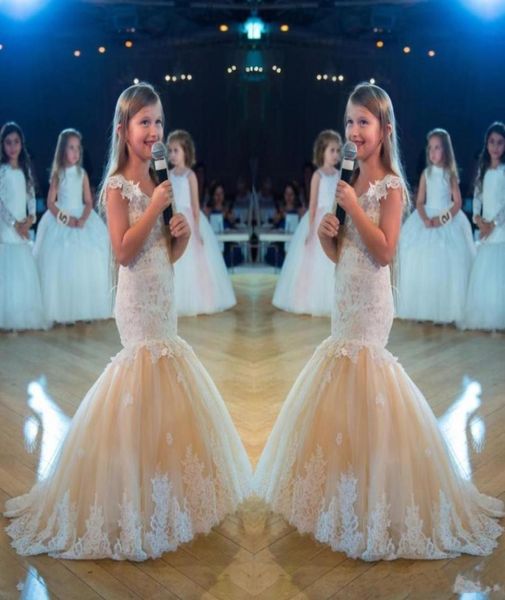 

2018 lace applique sleeveless flower girls dresses children organza v neck kids birthday party dress cute mermaid girls page9321237, White;red