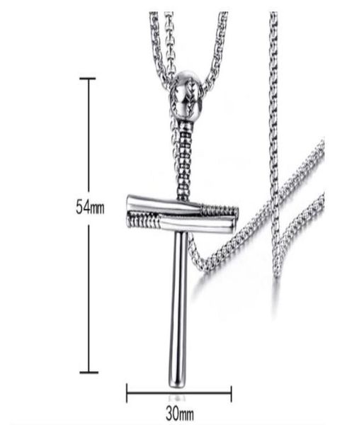 

whole new juses hip hop baseball cross pendant necklace for men silver color stainless steel necklace ball bat chain female j7690363
