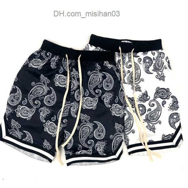 

men's shorts summer harajuku men shorts bandana pattern fashion hip hop men's brand short pant bottoms elastic wais man casual pan, White;black