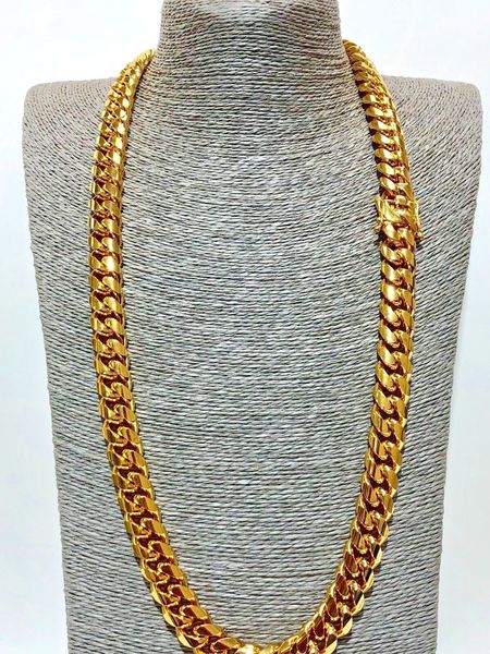 

men's miami cuban link chain 14k gold plated stainless steel14mm 30', Silver