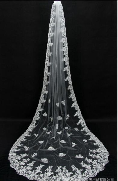 

selling real image wedding veils three meters long veils lace applique crystals two layers cathedral length bridal veil4533370, Black