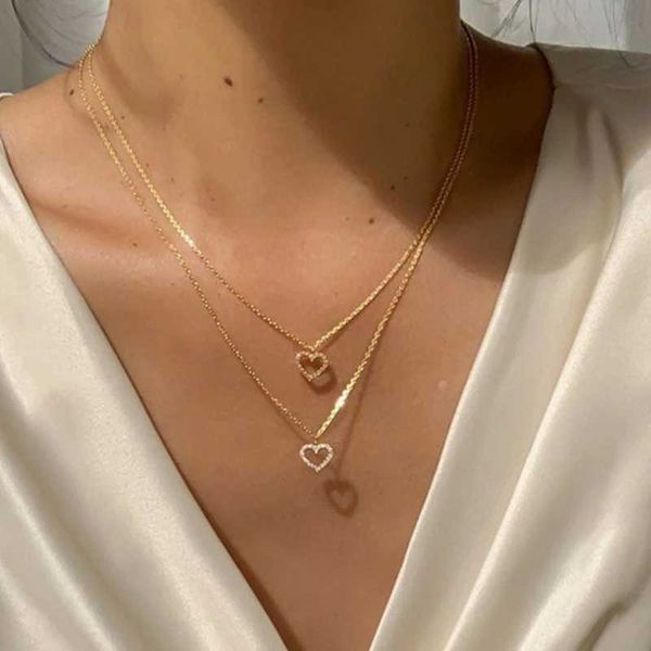 

pendant necklaces double layer fashion kpop heart pearl choker necklace for women clavicle chain elegant charm wedding jewelry gift 230613, Silver