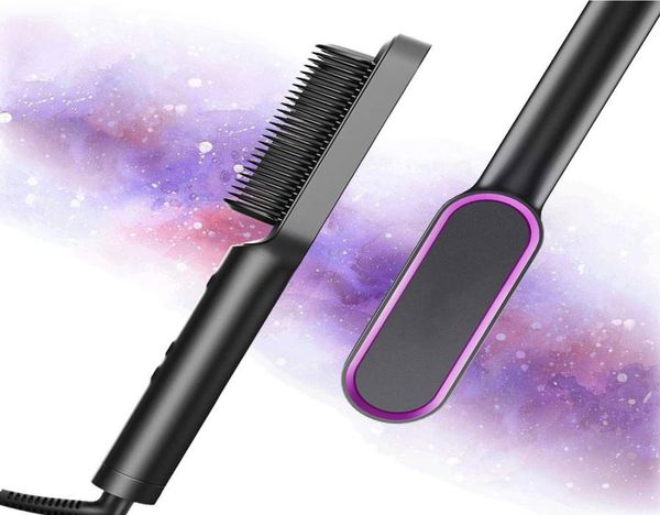 

hair straighteners brush hairs straightening iron with builtin comb 20s fast heating 5 temp settings and antiscald for profe6727827, Black