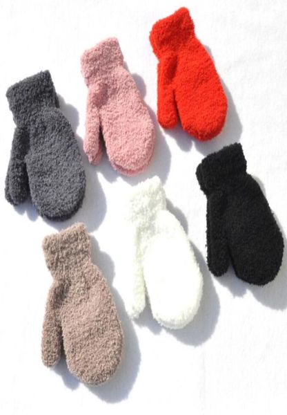 

children winter gloves solid candy color boy girl acrylic glove kid warm knitted finger stretch mitten student outdoor glove chris8142704, White