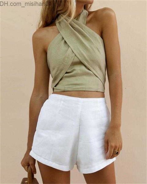 

women's tanks camis women s tanks camis criss cross tank summer sleeveless halter neck solid color crop bandage vest female outwear ou, White