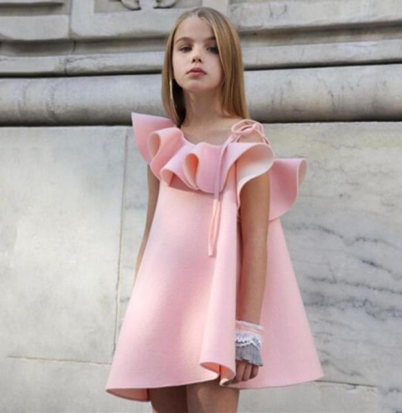 

2020 new designer pink dress for girls clothes summer girl dresses one shoulder girls party dress child kids princess2109773, Red;yellow