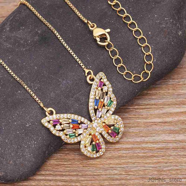 

pendant fashion design lucky butterfly pendant female shining statement crystal charm choker necklace for wedding gift r230703, Silver