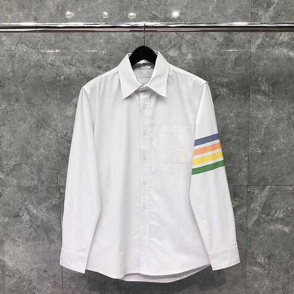 

tb thom men shirts men long sleeve casual shirts turn down collar colorful striped oxford solid women clothing, White;black
