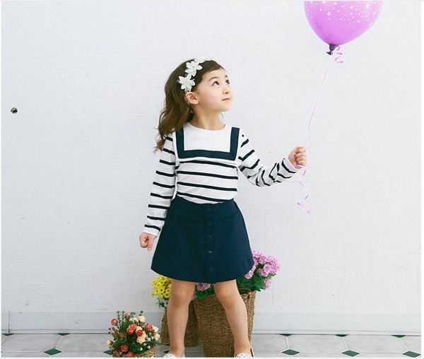 

new 2018 spring girls navy style clothing sets kids long sleeve striped tshirtskirt 2pcs children outfits baby girl clothes chil3709779, White