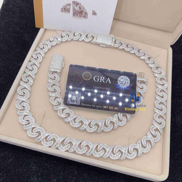 

18k gold plated necklace sterling silver 925 iced out moissanite jewelry hip hop cuban link chain