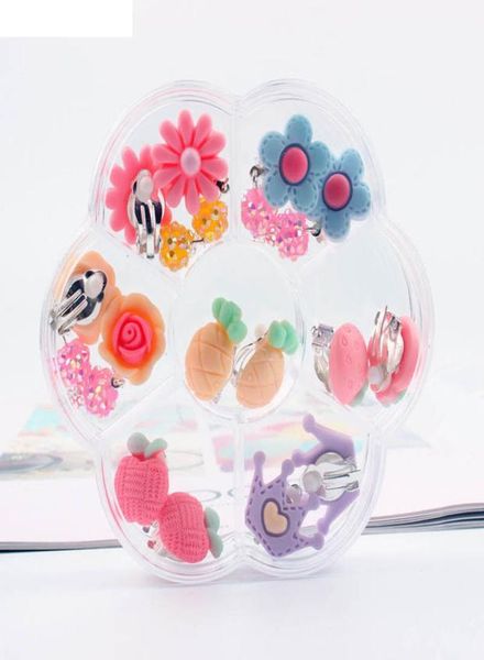 

girls rings jewelry childrens accessories kids earrings children tassel crystal pearls princess 7pairs sets ear clip charms b60407143818, Red;brown