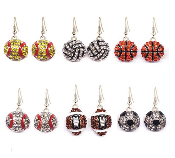 

women softball earrings eardrop sports ball crystal diamond jewelry ear pendants bassball basketball ear loop bling ear accessorie9691636, Red;brown
