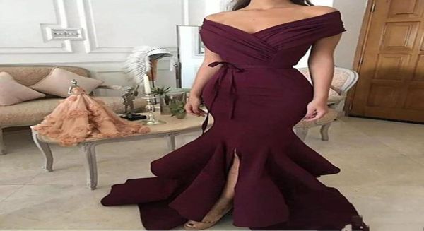 

vneckline dark red mermaid evening dresses offshoulder long formal dress prom wear split plus size party dresses custom mad9331143, Black;red