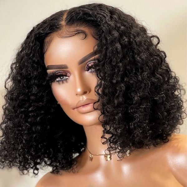 

brazilian 13x4 deep wave lace front bob wigs pre plucked 180% density human hair wigs remy curly short 4x4 lace wig for women, Black;brown
