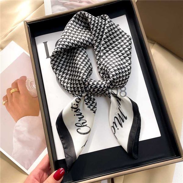 

scarves 2022 luxury 70cm silk square scarf women print satin neck tie female hair wrisr4t bandana headkerchief shawl wrap hijab echarpe j230, Blue;gray