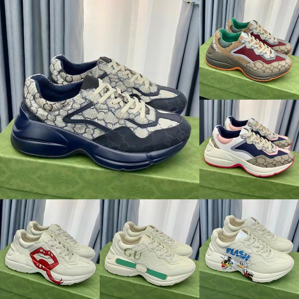 

rhyton sneakers designer shoes multicolor sneakers beige men trainers vintage luxury chaussures ladies casual leather shoes sneaker with box, Black