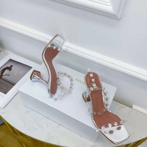 

luxury fashion amina muaddi rosie sandals shoes crystal-embellished pvc pumps heels women luxurys designer dress shoe evening slingback stra, Black