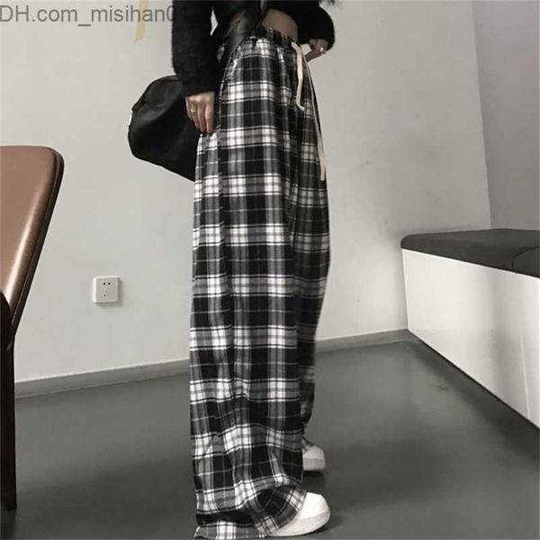 

women's pants capris lucyever harajuku black and white plaid pants women summer casual wide leg trousers teens hip hop loose straight p, Black;white