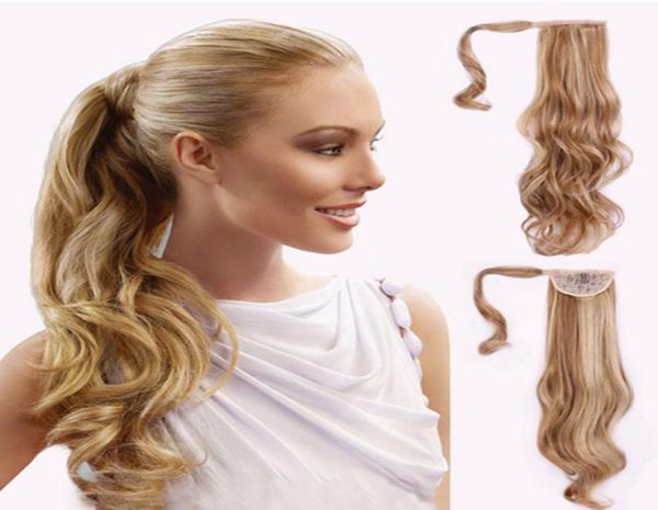 

clip ponytail hair extensions synthetic curly wavy hair pieces 24inch 120g drawsring pony tails women fashion2634650, Black
