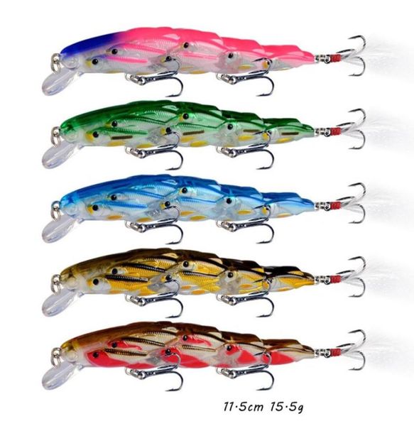 

115cm 155g minnow hook hard baits lures 6 treble hooks 5 colors mixed plastic fishing gear 5 pieces lot bl133566554