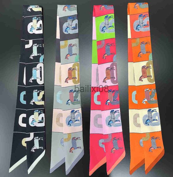 

scarves 2023 brand design lattice horse scarf women luxury silk scarf fashion hair headband foulard skinny bag scarves neckerchief j230703, Blue;gray