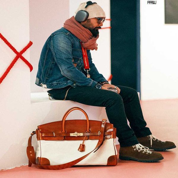 

designer bags birkins h ermes handbags italian vegetable tanned cowhide canvas bag with genuine leather handmade large capacity single shoul