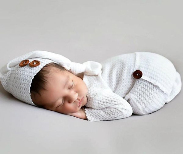 

baby girl boys knitted one piece suit with long tail cap pography props infant cute newborn romper bodysuit pictures clothing m6411576, White
