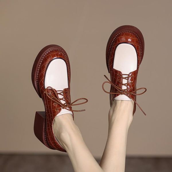 

dress 2022 new spring genuine leather women shoes casual laceup loafers round toe platform shoes shoes woman zapatos de mujer women, White
