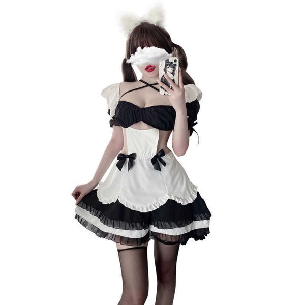 

set jimiko lolita dress womens gothic dresses kawaii cosplay costumes roleplay maid uniform set lingerie tube dress girl outfithkd230703, Black;white