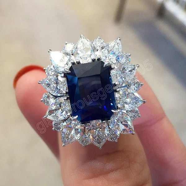 

gorgeous blue cubic zirconia rings wedding anniversary party luxury fashion accessories for women jewelry, Silver