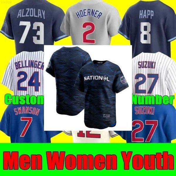 

2023 all-star city men women youth chicago 2 nico hoerner 8 ian happ 36 trey mancini 16 patrick wisdom cubs baseball jersey, Blue;black