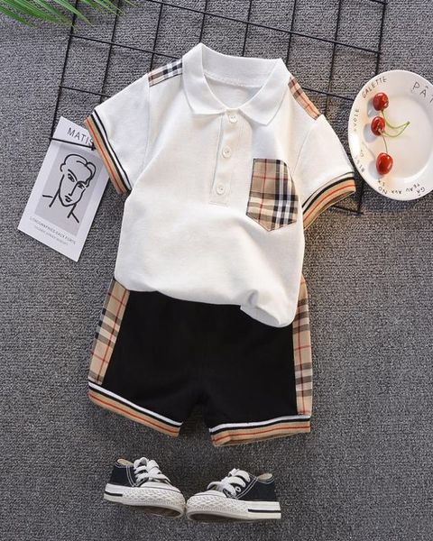 

2021 summer baby kids plaid outfits boys cotton short sleeve tshirtshorts 2pcs children designer clothing a56524317909, White