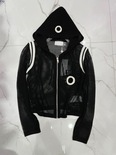 

2023 designer new women's zip up hollow out knitting jackets fashion women's long sleeve casual loose hooded sweatshirt jacket coa, Black;brown