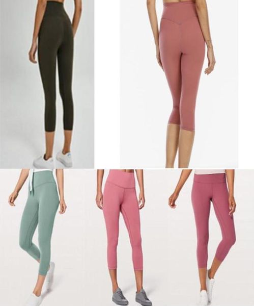 

e womens yoga pants designer align workout gym vfu 25 32 leggings solid color high waist sports wear elastic fitness tights9582329, White;black
