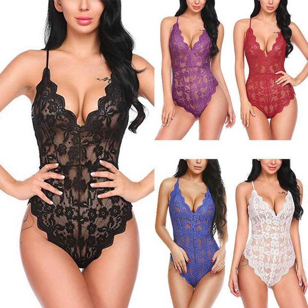 

women lingerie v neck sleepwear nightwear ladies lace sling pajamas backless bodysuit female see through girl night sleepwear 821, Black;red