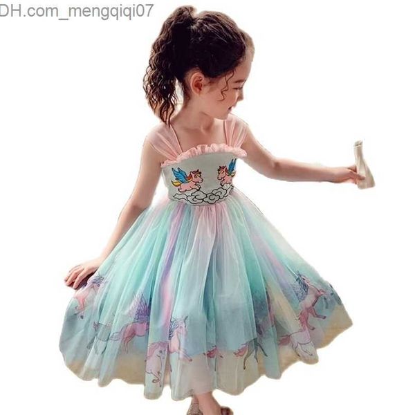 

girl's dresses girl's dresses kids summer fashion girls dress flower children's sleeveless sweet dress unicorn rainbow lace c, Red;yellow
