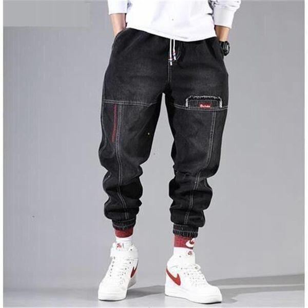 

pants streetwear hip hop cargo pants men's jeans cargo pants elastic harun pants joggers pants 2022 autumn and winter, Black