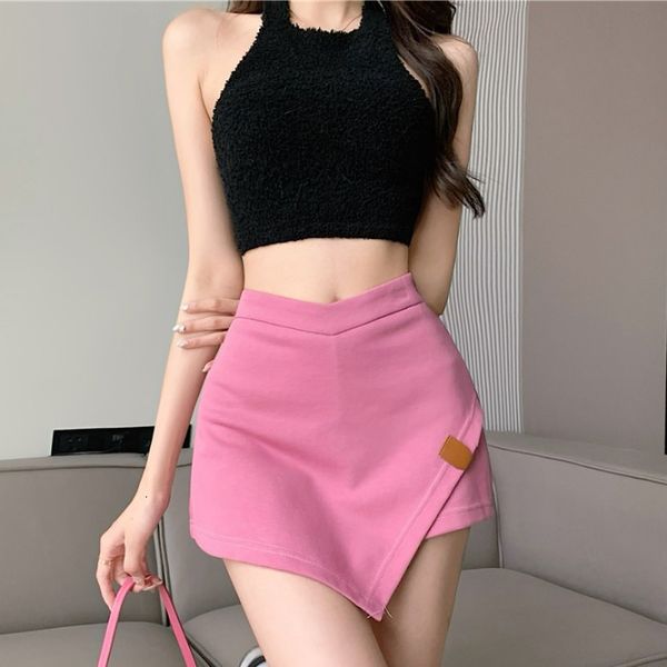 

two piece dress chic high waist irregular skirt pant s 2023 summer wrapped hip a line short 230701, White