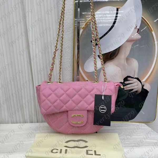 

women's fashion luxury brand designer bag pink channel chain diamond lattice crossbody bag ladies casual shoulder bag leather semicircu