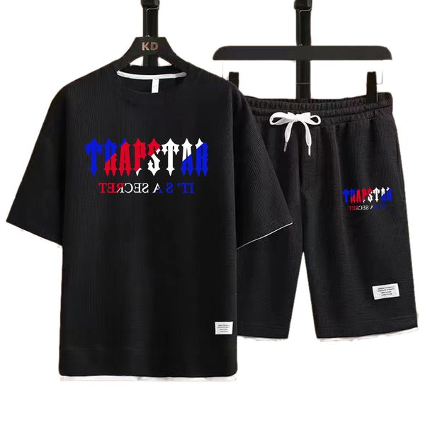 

summer men's tracksuit fashion trapstar brand tracksuit men short sleeve t shirts sport shorts suit men casual men clothing mens jogger, Gray