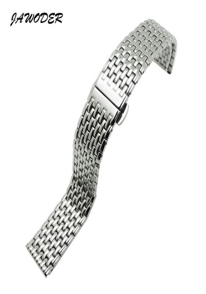 

jawoder watch band 18 19 20 22mm men women silver pure solid stainless steel polishing watch strap deployment buckle bracelet4630491, Black;brown