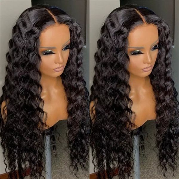 

new product 26 inch deep wave hd transparent lace frontal wigs for women human hair 13x4 lace front wig 180 density lace front wig, Black;brown