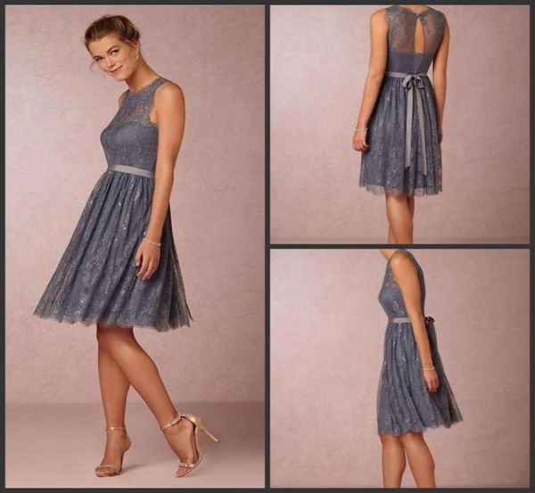 

2019 new short knee length bridesmaid dresses aline sash grey lace bridesmaids gowns vintage wedding guest party dresses 138207092, White;pink