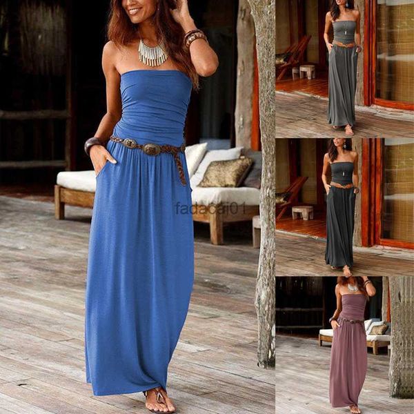 

ladies summer solid maxi dress satin dress with one shoulder tube dress womens bandeau holiday off shoulder long dress l230621, Black;gray